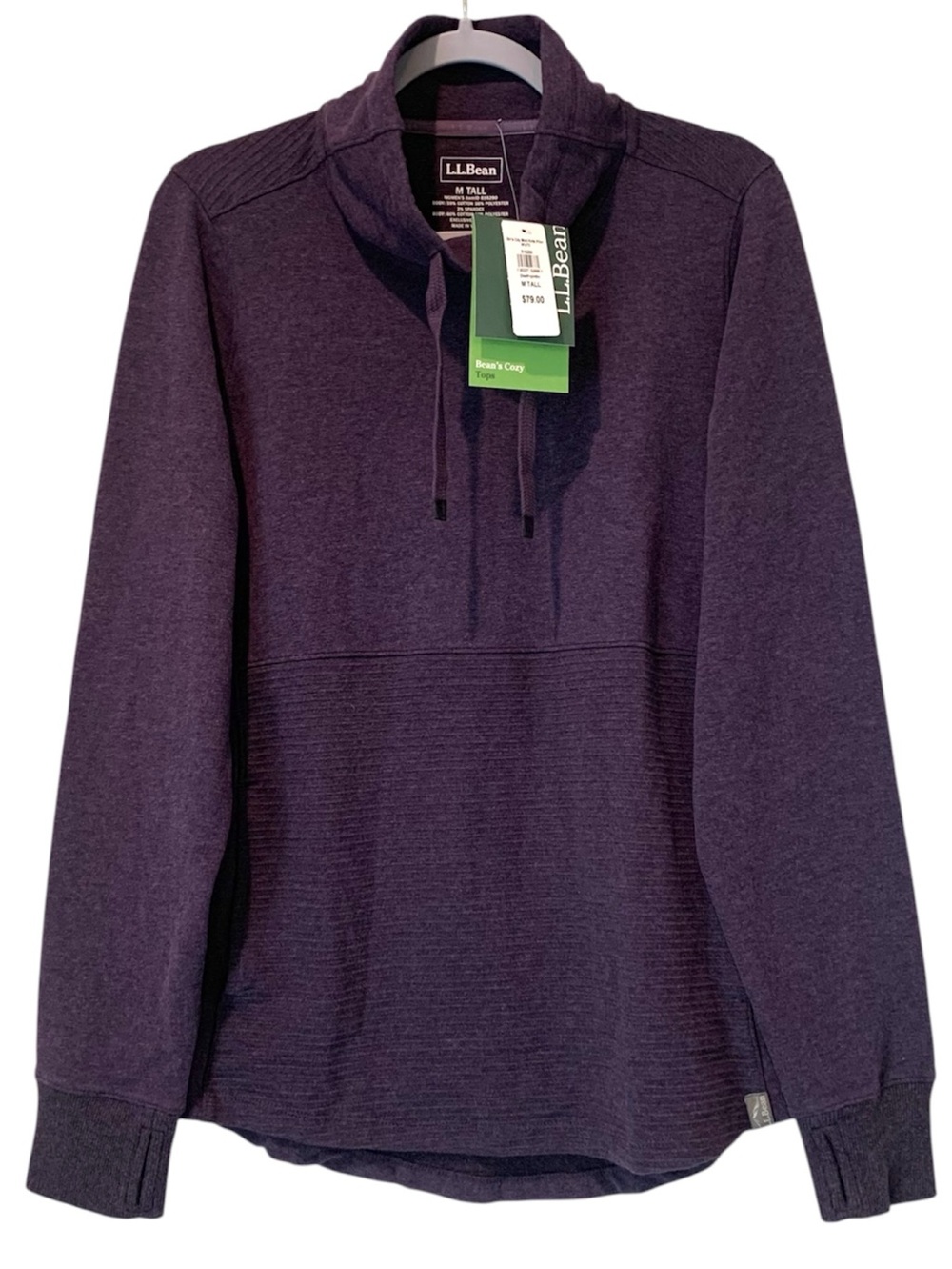 L.L. Bean NWT Cozy Mixed Knit Pullover Funnel Neck Purple Top Medium Tall MT - Picture 2 of 7